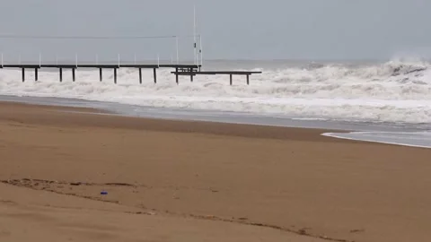 Storm surge waves on the beach Stock Footage 137121775