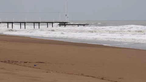 Storm surge waves on the beach Stock Footage 137121792