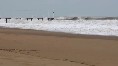 Storm surge waves on the beach Stock Footage 137121802
