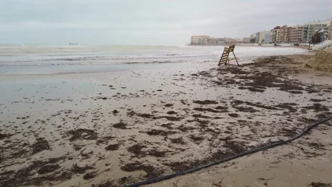 Storm Surge Waves Spill Over Harbor Sea Wall. 4K Stock Footage 133803715