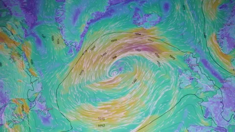 Storm System Tracking Over Atlantic Ocean camera shot of computer screen pi.. Stock Footage 337059230