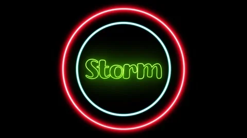 'Storm' Text Animation with Neon Glow &amp; Glowing Circles. Stock Footage 282577001
