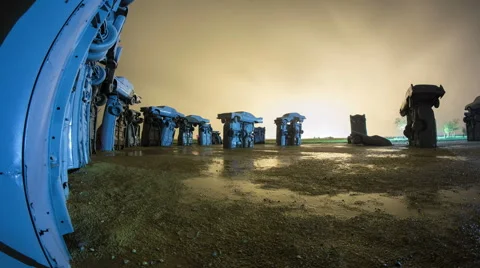 Storm Timelapse Carhenge Nebraska Stonehenge replica Stock Footage