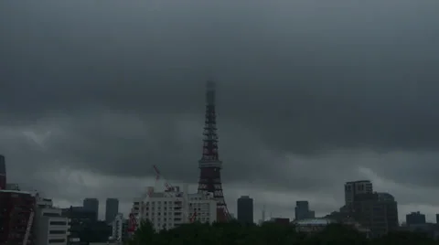 Storm on Tokyo Tower in Real Time Stock Footage 30606221