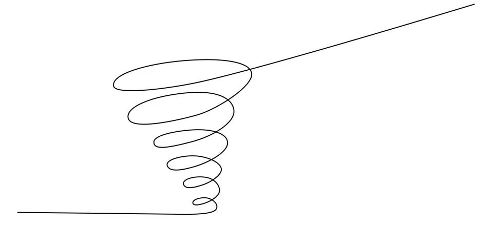 Storm with tornado - hand drawing one single continuous line banner. Vector Stock Illustration