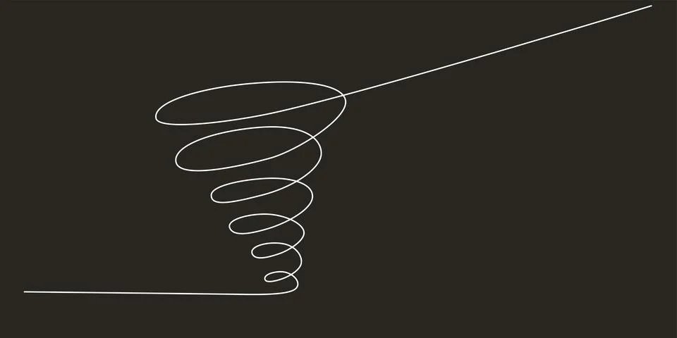 Storm with tornado - hand drawing one single continuous line banner. Vector Stock Illustration