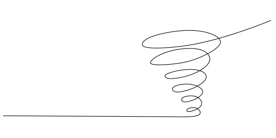 Storm with tornado - hand drawing one single continuous line banner. Vector Stock Illustration