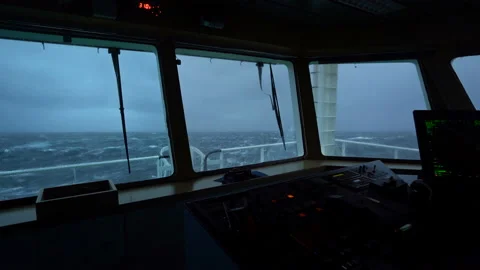 Storm. Vessel. Strong pitching. View from bridge. Strong pitching. Ship climb up Stock Footage 209508032