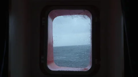 Storm. Vessel. View from cabin window. Strong pitching. Water splashes into Stock Footage 218585353