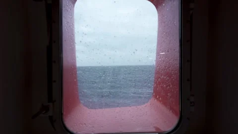 Storm. Vessel. Water splashes into window. View from window. Strong pitching Stock Footage 266528915
