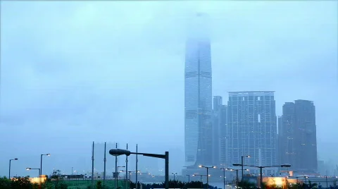 Storm warning. Hong Kong architecture. Stock Footage