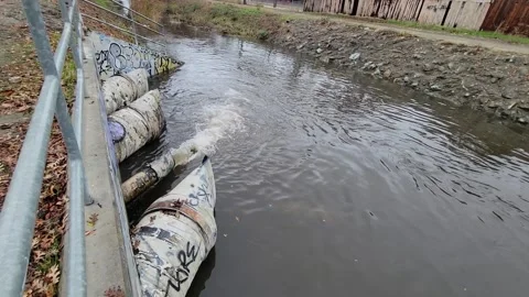 Storm Water Pump in Action: Alternate View Video stock 295451619