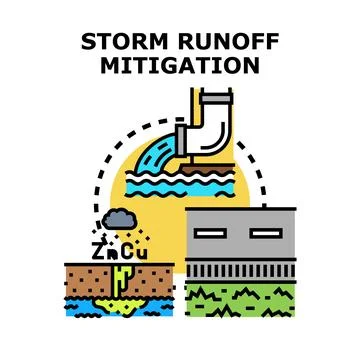 Storm water runoff mitigation engineering reducing environmental pollution Ilustración de archivo