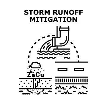 Storm water runoff mitigation engineering reducing environmental pollution Stock Illustration