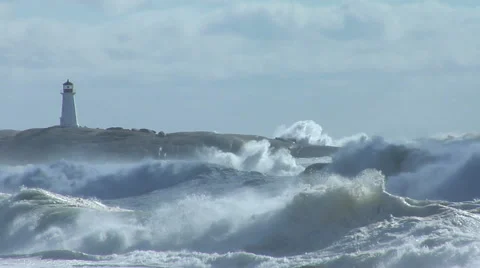 Storm waves breaking against rocks on ocean shoreline Stock Footage 46539712