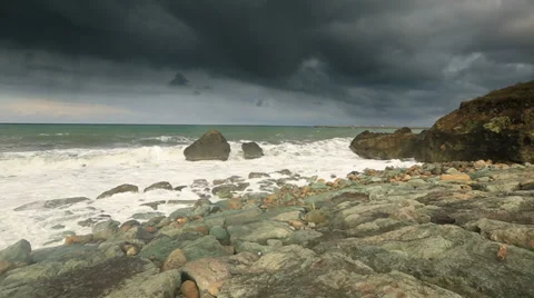 Storm waves crash against the rocks Stock Footage 33548849