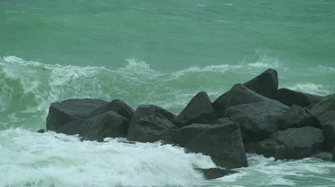 Storm Waves Crashing on Rocks Stock Footage 828712