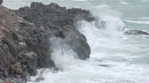 Storm waves crashing on rocks Stock Footage 32253450