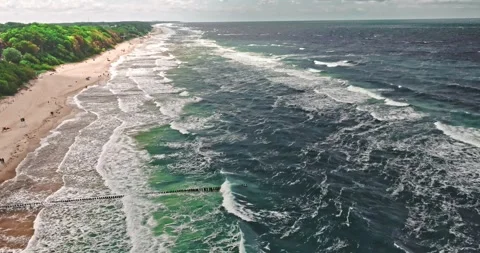 Storm waves over the Baltic Sea in summer, Poland Stock Footage 341636204