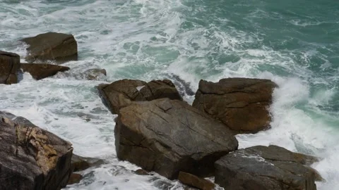 Storm waves on sea rocks Stock Footage 251759636