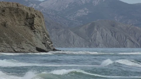 Storm on the wild seashore Video stock 72769428