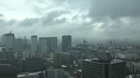 Storming Cityscape View of Tokyo, when Huge Typhoon Across Japan Stock Footage 119865217