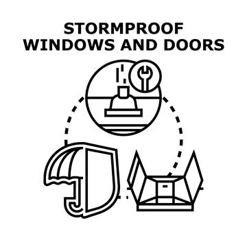 Stormproof windows and door installation with protection concept Ilustración de archivo