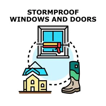 Stormproof windows and doors improving home protection Stock Illustration