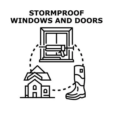 Stormproof windows and doors improving home protection Stock Illustration