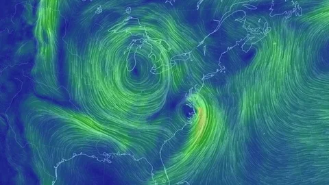 Storms and wind currents over North America as shown on weather forecast models Stock Footage 92712930