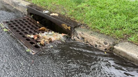 Stormwater drain  on a road Stock Footage 342173500