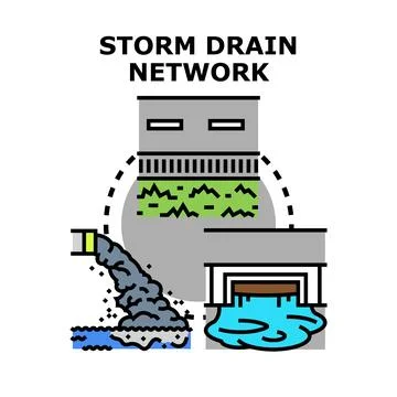 Stormwater drainage network system causing water pollution Stock Illustration