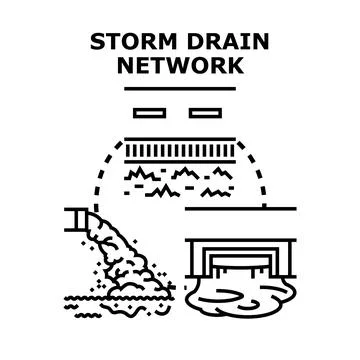 Stormwater drainage network system causing water pollution Stock Illustration