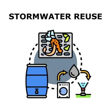 Stormwater reuse system managing rain for sustainable living Stock Illustration