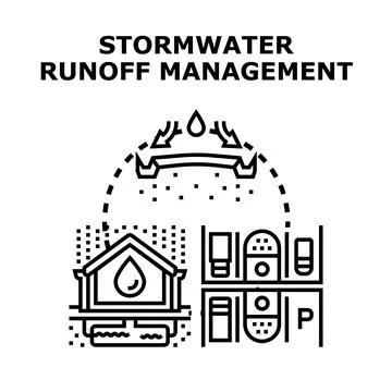Stormwater runoff management system improving urban drainage Stock-Illustration