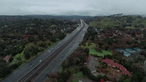 Stormy Aerial Freeway Video stock 85015387