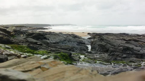 Stormy Atlantic Ocean off the coast of Cornwall, UK Stock Footage 66345613