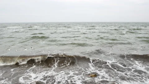 Stormy Black sea in spring at Odesa coast, Ukraine - 4K, Audio Stock Footage 176445211