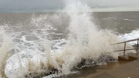 Stormy British Weather On The Beach Stock Footage 293249204
