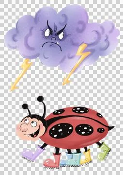 Stormy cloud and ladybug in colourful rainboots Stock Illustration