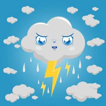 Stormy cloud character in the sky. Vector illustration Illustrazione stock