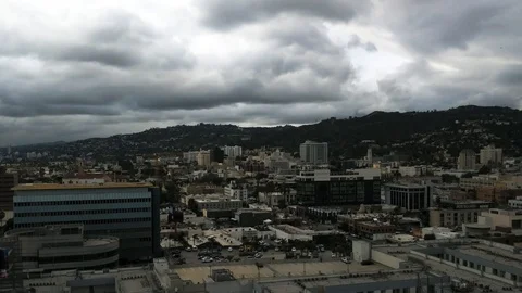 Stormy clouds move over Hollywood, CA creating a dark and gloomy view Stock Footage 87443015