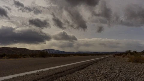 Stormy Clouds over Nevada Highway Road Time Lapse, Timelapse, Time-Lapse, 4K Stock Footage 128944542