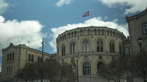 Stormy clouds over Stortinget Norwegian government building time lapse Stock Footage 62349008