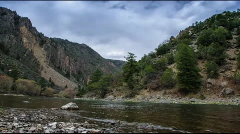 Stormy Clouds Time Lapse Mountain River Valley Stock Footage 49436548