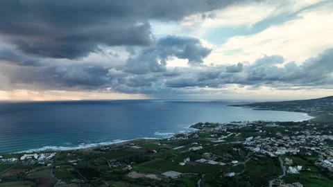Stormy Cyprus sunset sky captured by drone Stock Footage 262156266