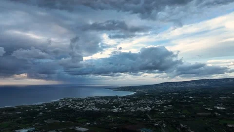 Stormy Cyprus sunset sky captured by drone Stock Footage 262156333