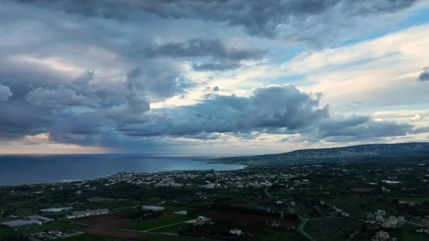 Stormy Cyprus sunset sky captured by drone Stock Footage 262156566