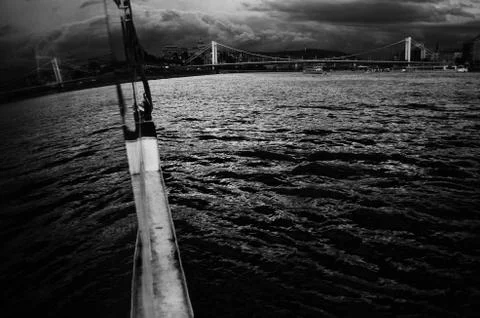 Stormy Danube waves BW Stock Photos