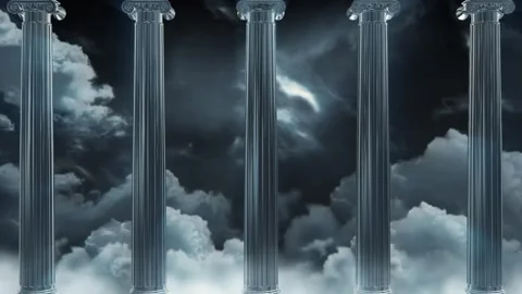 Stormy dark cloudy sky with classic pilars, background and vj loop Stock Footage 288277748